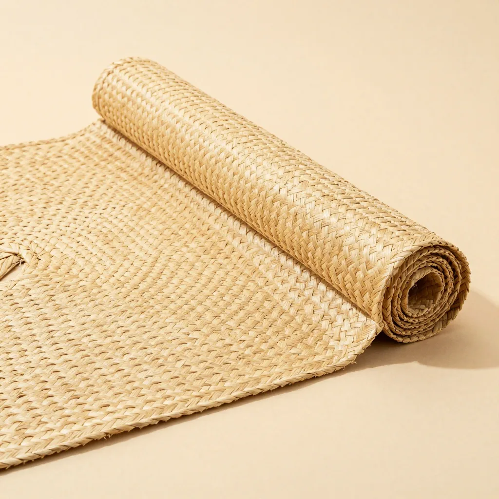 A natural straw pandanus floor mat