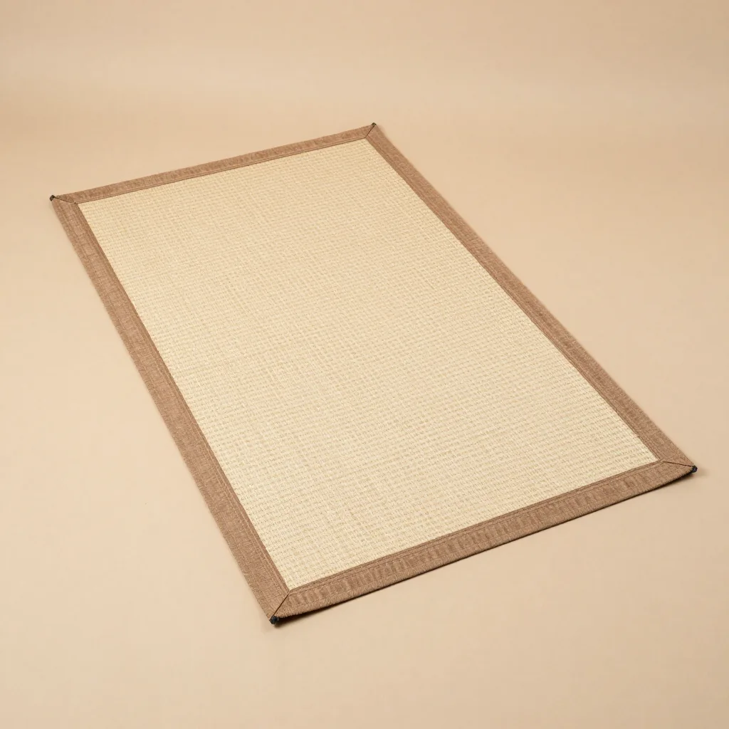 A pandanus floor mat with a dyed border